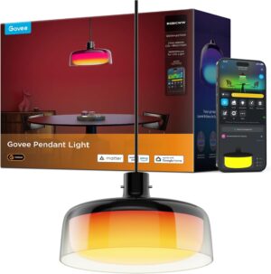 Govee Pendant Light for Kitchen Island, Three-Layer RGBIC Smart Lighting, Matter Compatible, 1300LM 2700K-6500K Dimmable Black Hanging Light Fixture Works with Alexa, Adjustable Height for Dining Room
