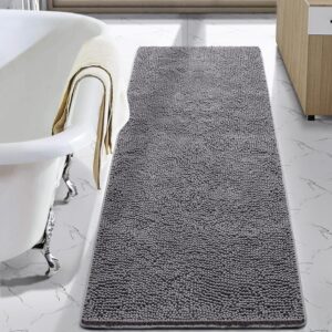 LOCHAS Luxury Bathroom Rug Shaggy Bath Mat 24 x 60 Inch, Washable Non Slip Bath Rugs for Bathroom Shower, Soft Plush Chenille Absorbent Carpets Mats, Gray